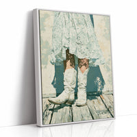 Lace Hem, White Boots, Wooden Porch