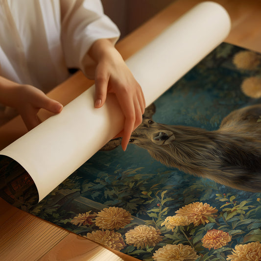 Stag Among Golden Chrysanthemums Glows