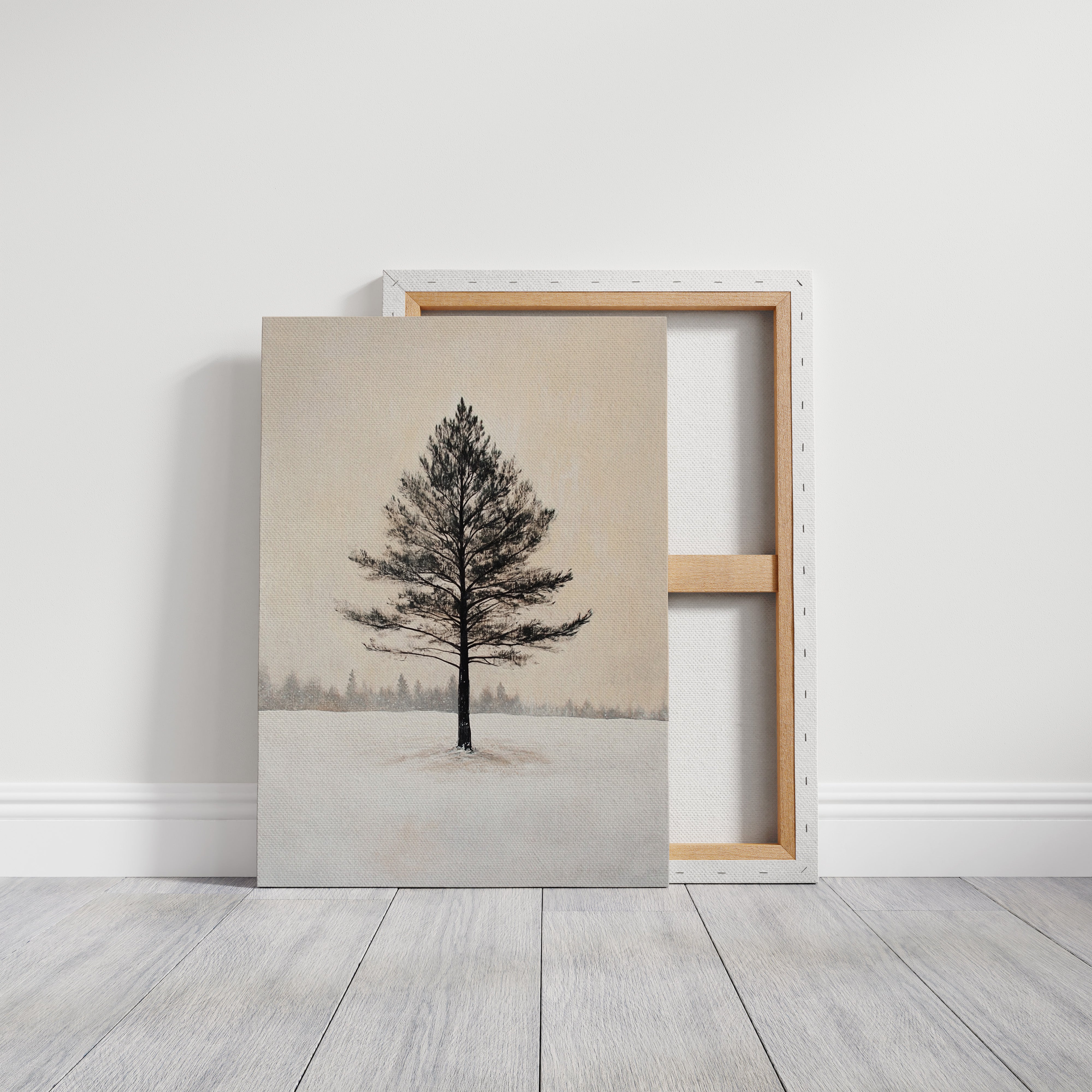 Solitary Pine Winter Canvas - Minimalist Nature Art - Gallery Canvas image 1