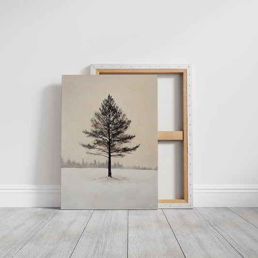 Solitary Pine Winter Canvas - Minimalist Nature Art - Gallery Canvas image 1