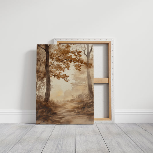 Serene Autumn Forest Pathway - Watercolor Landscape Art - Gallery Canvas image 15
