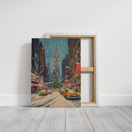 New York Winter Cityscape Canvas - Festive Urban Art - Gallery Canvas image 1