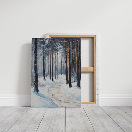 Winter Forest Pathway Canvas - Serene Nature Art - Gallery Canvas image 5
