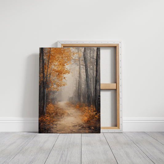Golden Autumn Pathway Canvas Print - Tranquil Nature Art - Gallery Canvas image 1