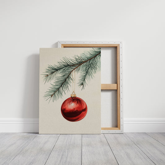 Festive Red Ornament Watercolor Print - Holiday Wall Art - Gallery Canvas image 8