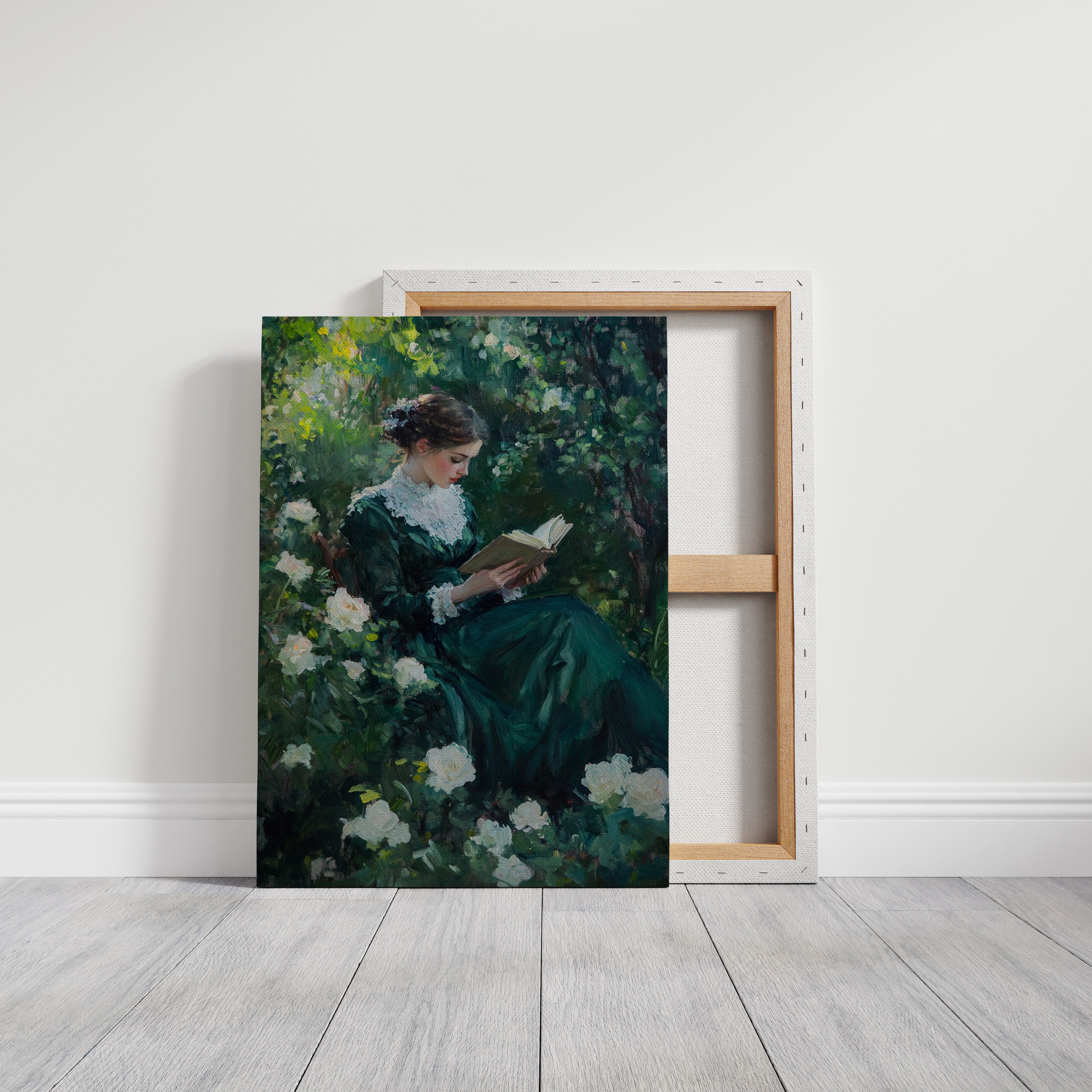 Victorian Lady Reading Portrait - Romantic Garden Art - Gallery Canvas image 14