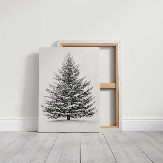 Snow-Covered Pine Tree Drawing - Winter Botanical Art - Gallery Canvas image 13