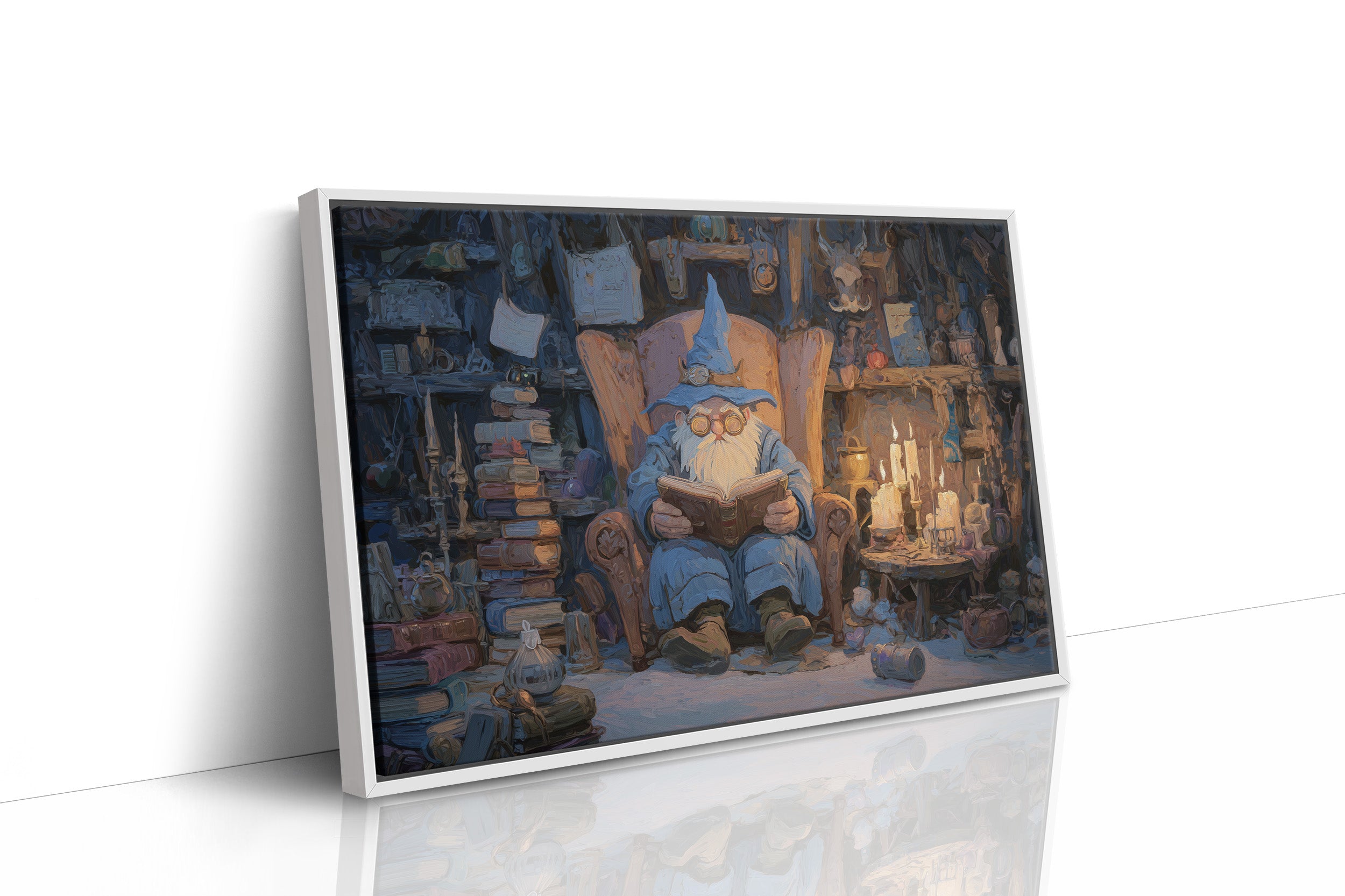 Candlelit Scholar Among Stacked Tomes
