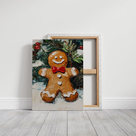 Gingerbread Man Oil Painting - Festive Holiday Art - Gallery Canvas image 1