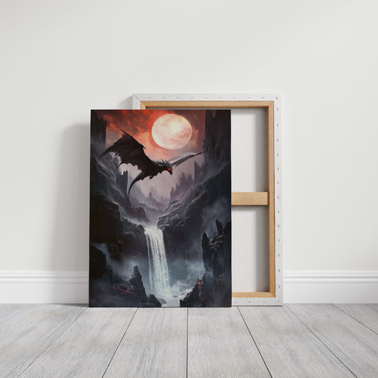 Dragon Over Moonlit Canyon - Fantasy Wall Art - Gallery Canvas image 12