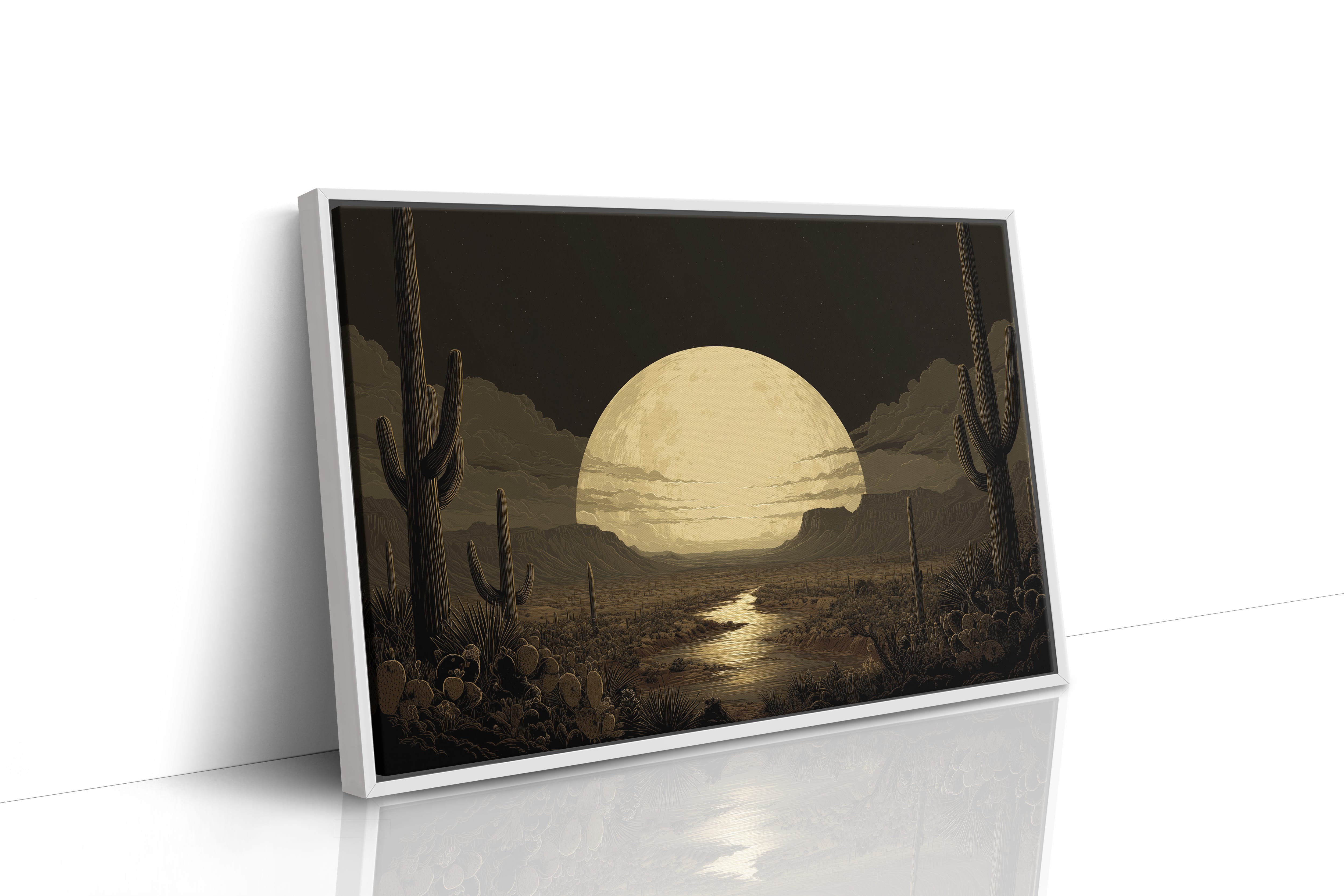 Saguaros Dance Under Golden Moon