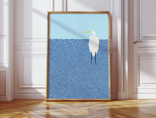 Egret in Blue Dotted Waters