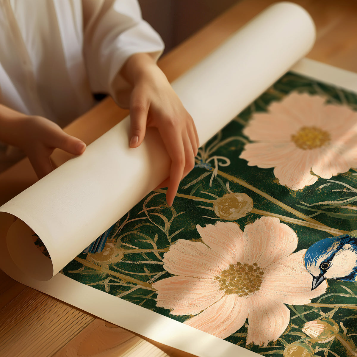 Blue Tits Among Cosmos Blooms