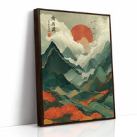 Red Sun Rises Over Misty Peaks