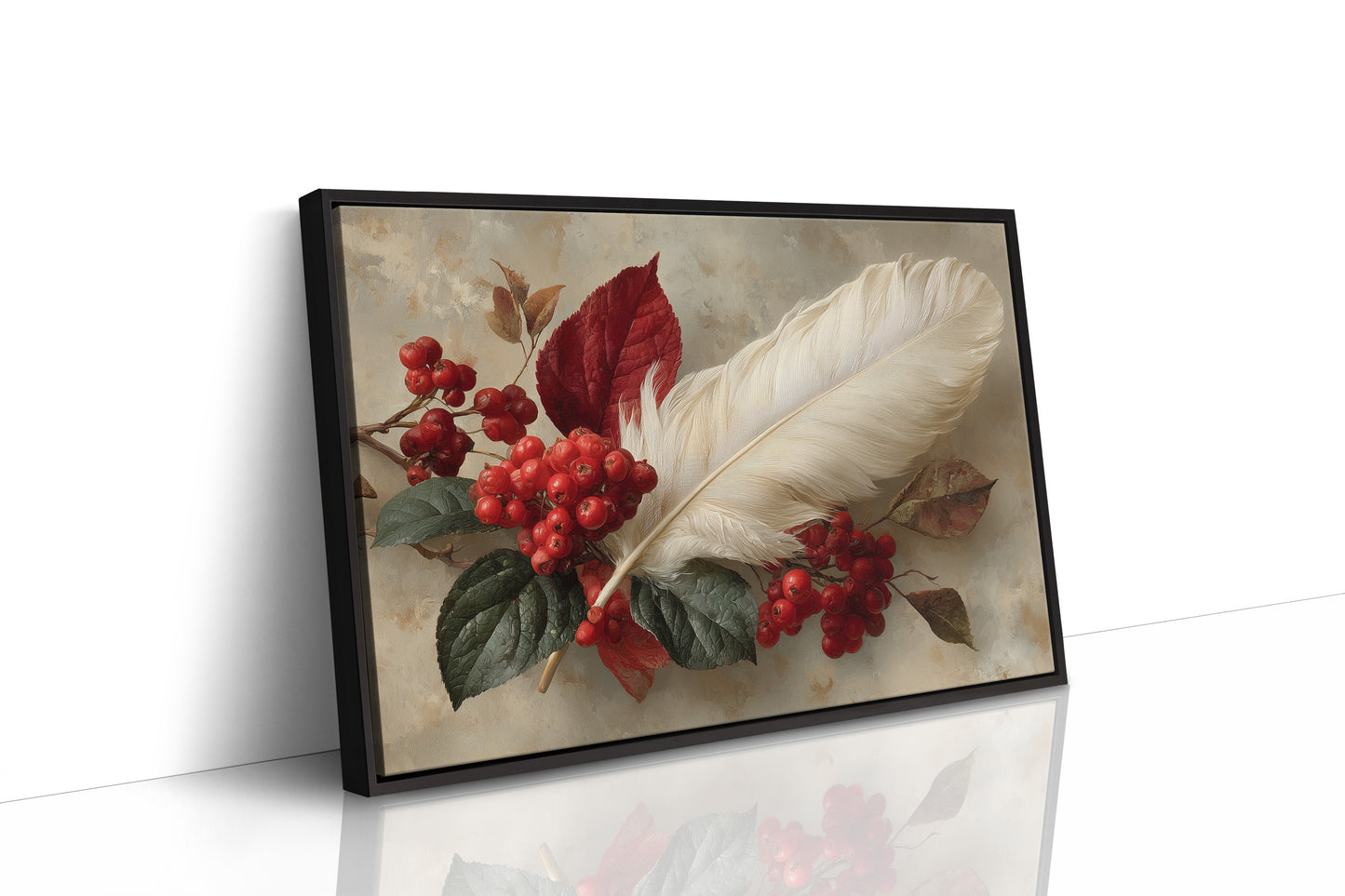White Feather Among Winter Berries