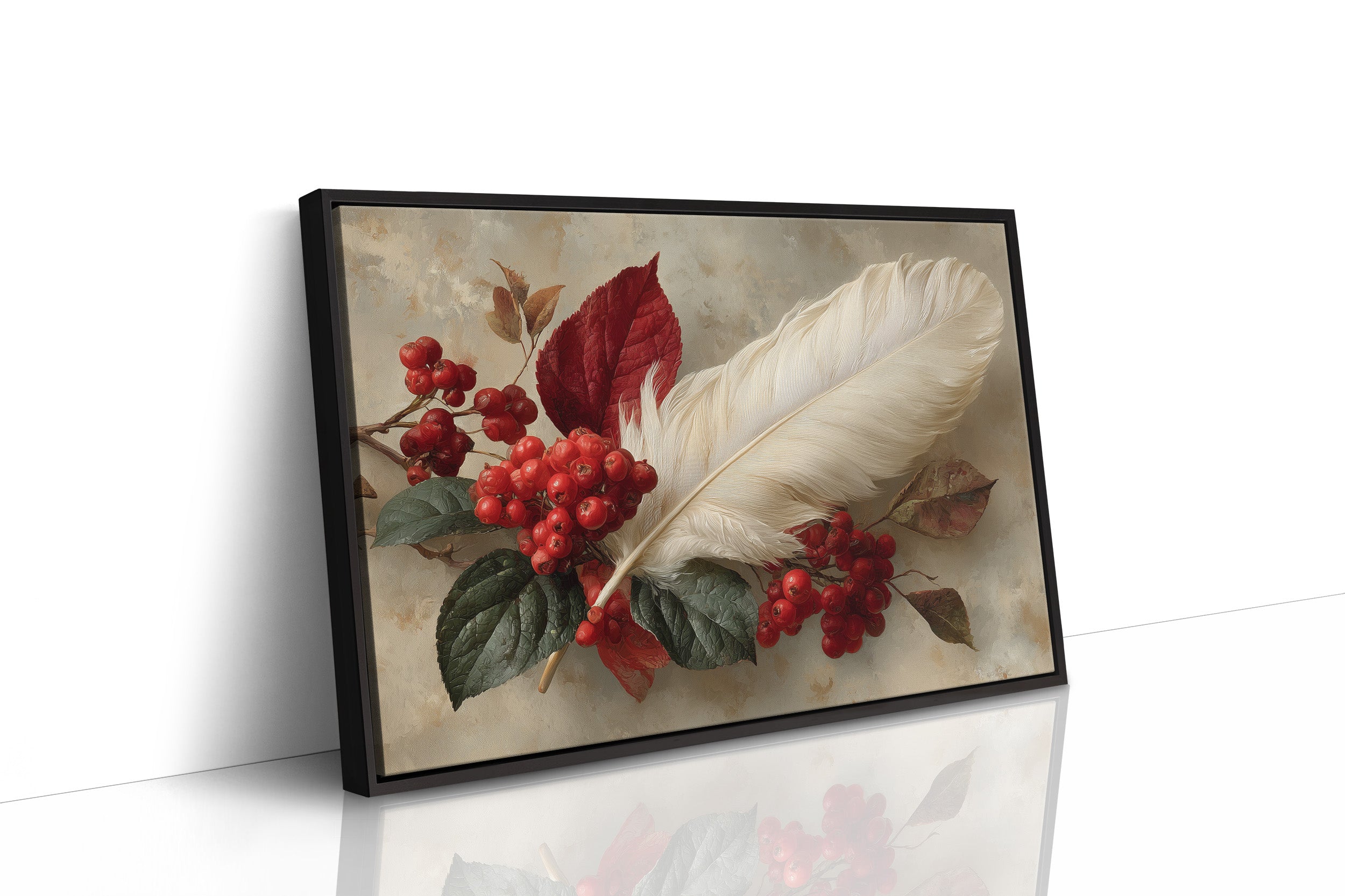 White Feather Among Winter Berries