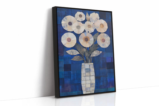 Moonlit Daisies In Checkered Vase