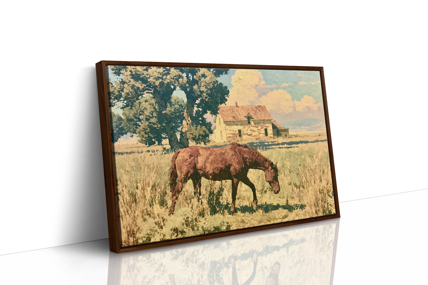 Grazing Horse at the Old Farmhouse