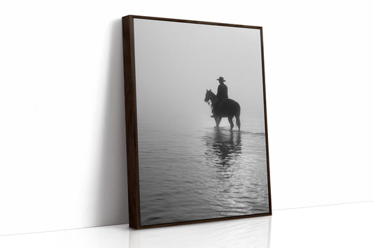 Rider Stands Still In Morning Fog