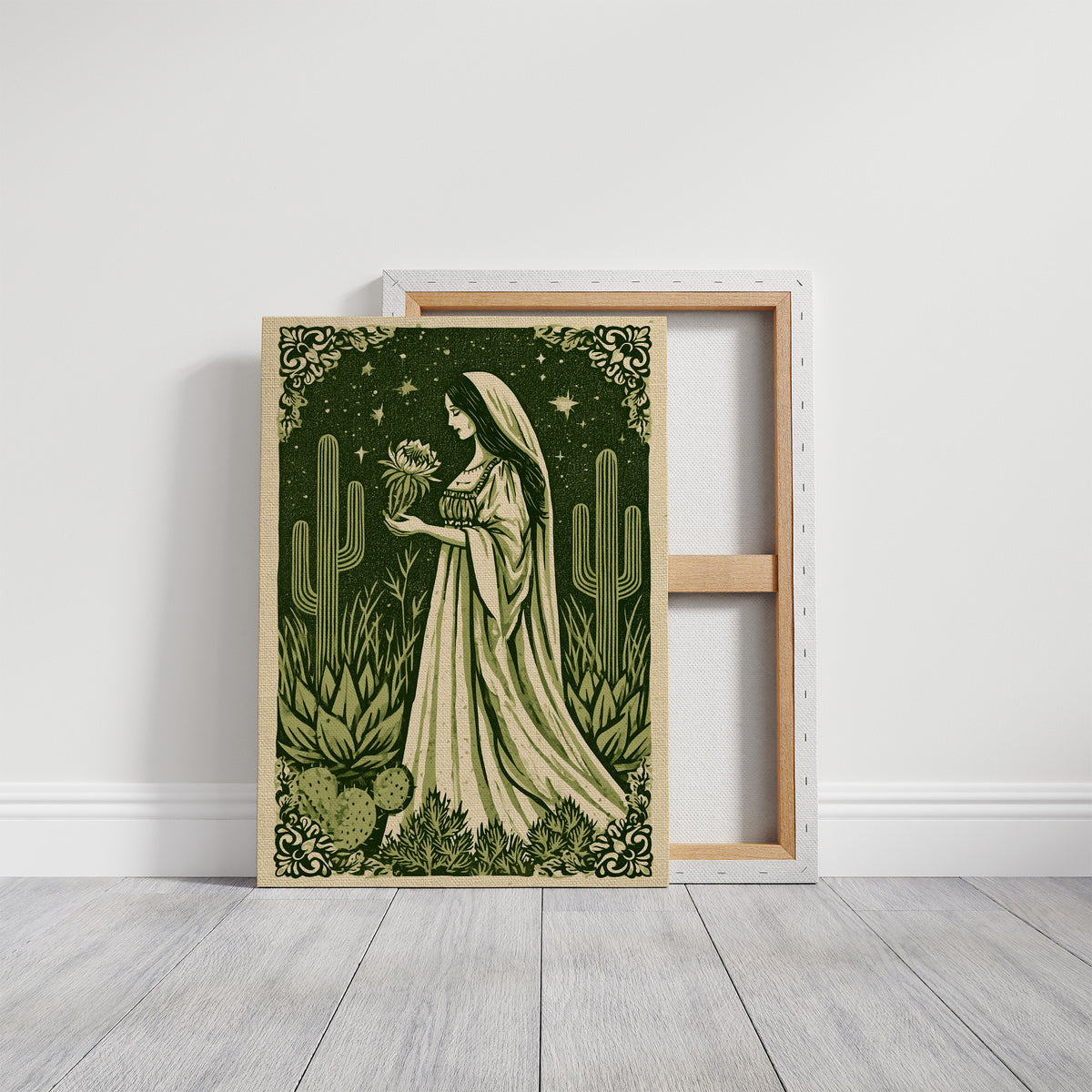 Desert Madonna Cradles a Night-Blooming Cactus