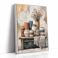 Bench of Boho Pots and Dried Blooms