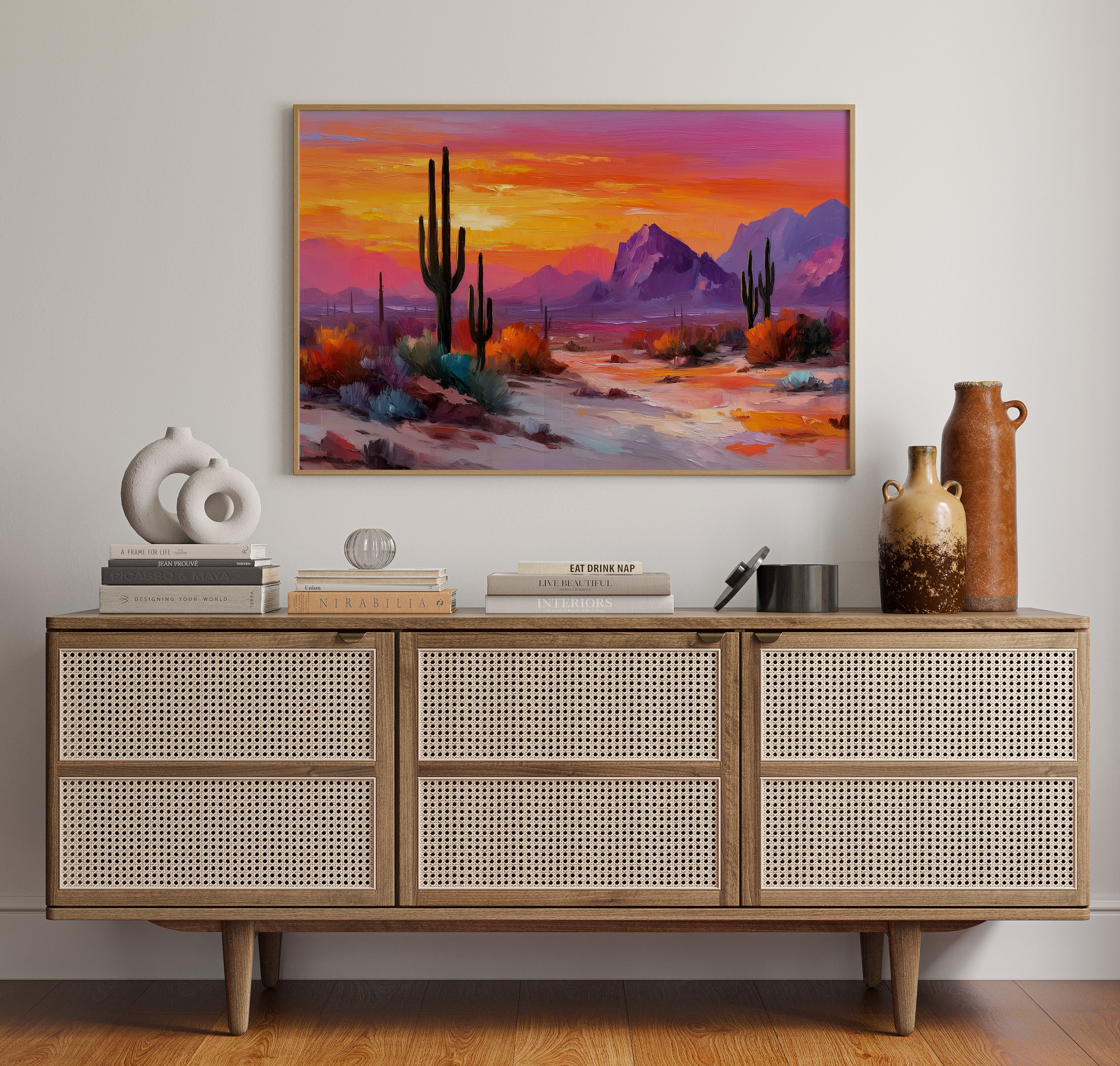 Saguaros Dance In Twilight Fire