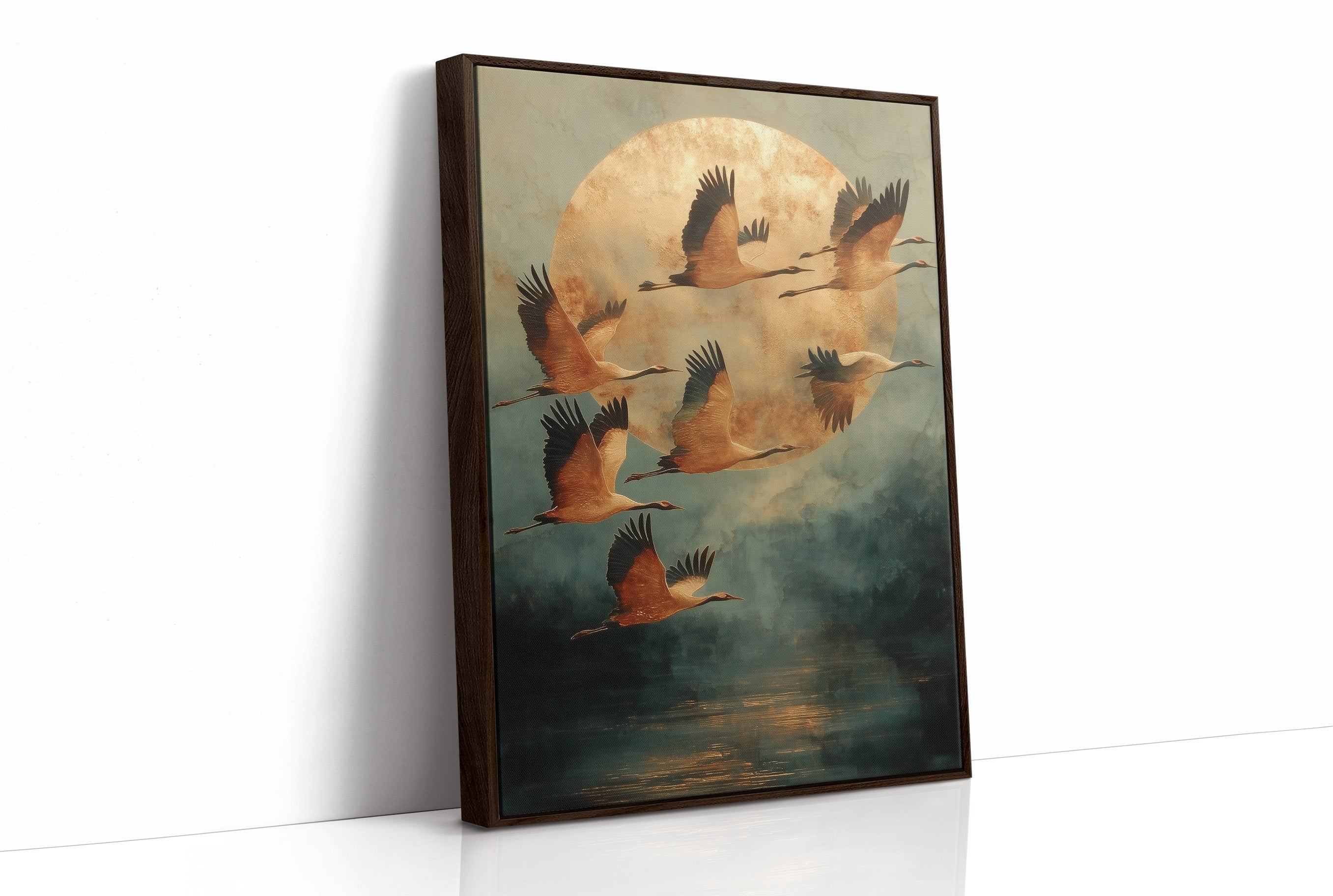 Moonlit Migration Over Misty Waters