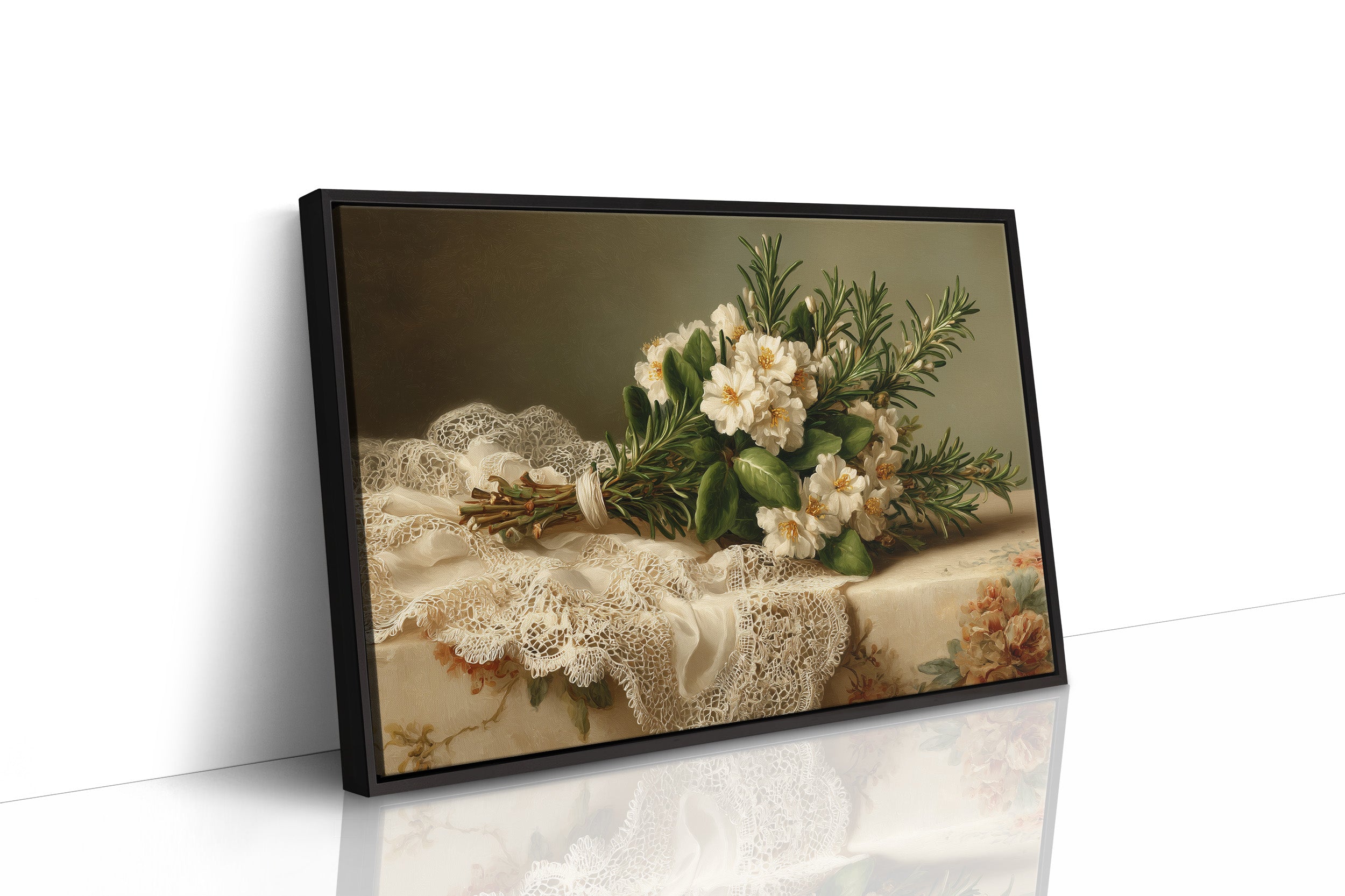 Rosemary Bouquet on Antique Lace