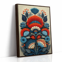 Folk Blooms Dance In Coral Blue