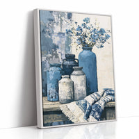 Blue Jars and Wildflower Sprays