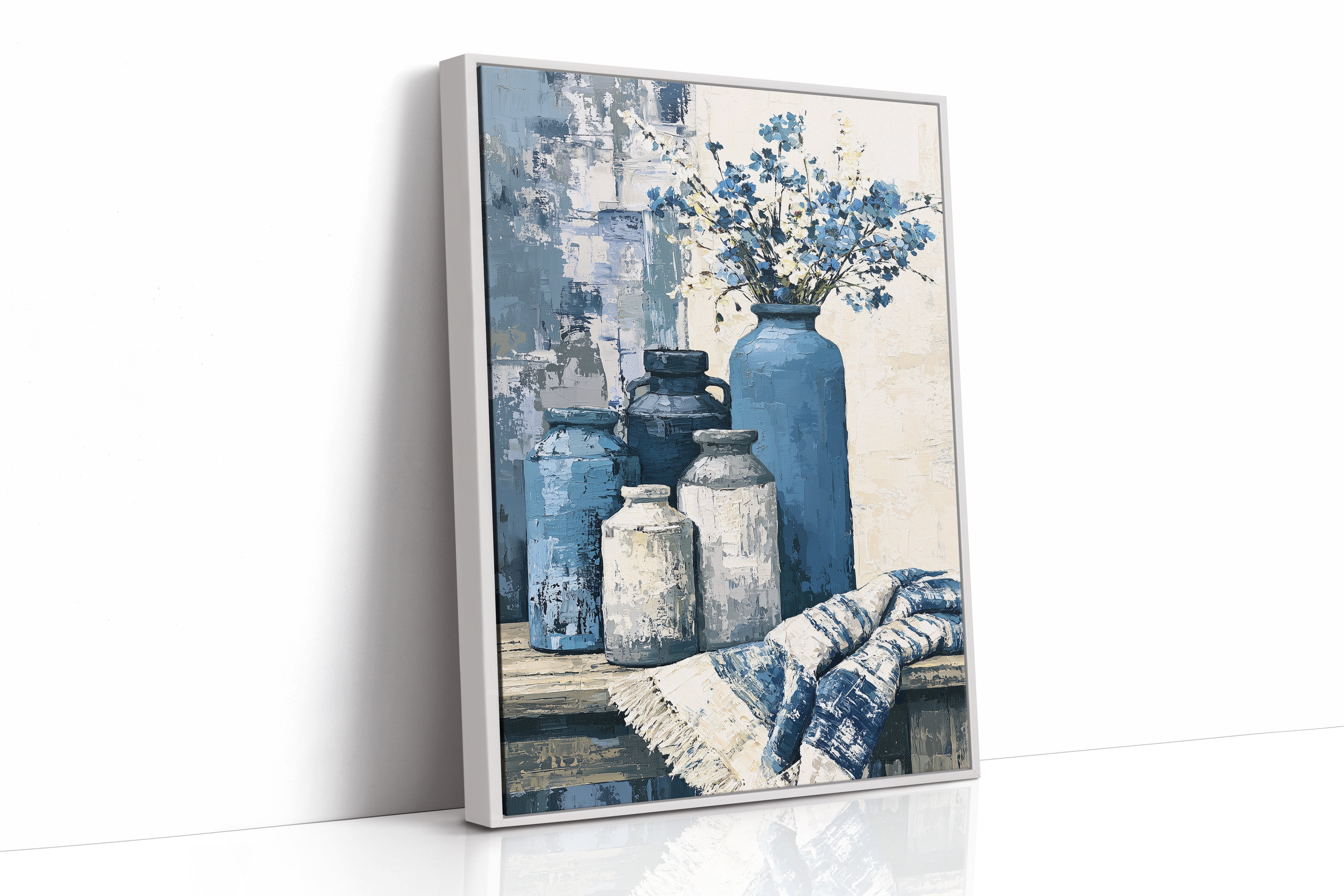 Blue Jars and Wildflower Sprays