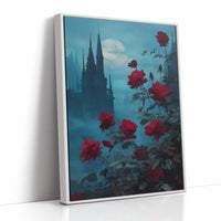 Crimson Blooms Against Ancient Spires
