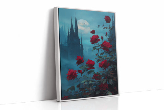 Crimson Blooms Against Ancient Spires