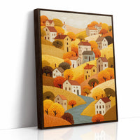 Autumn River Winds Through Village