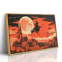 Witch Flies Over Gothic Village