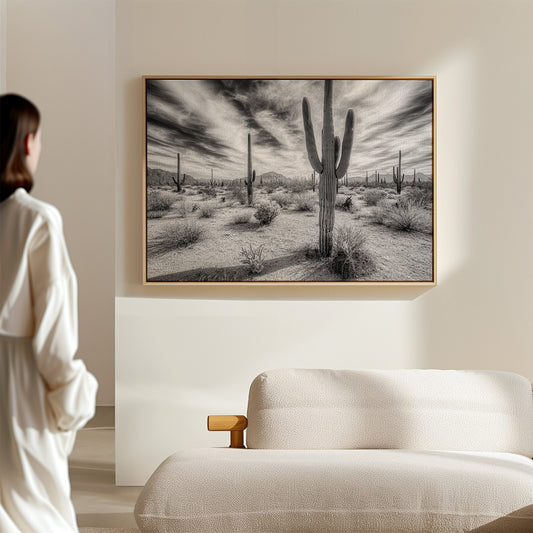 Saguaro Silence in Black and White