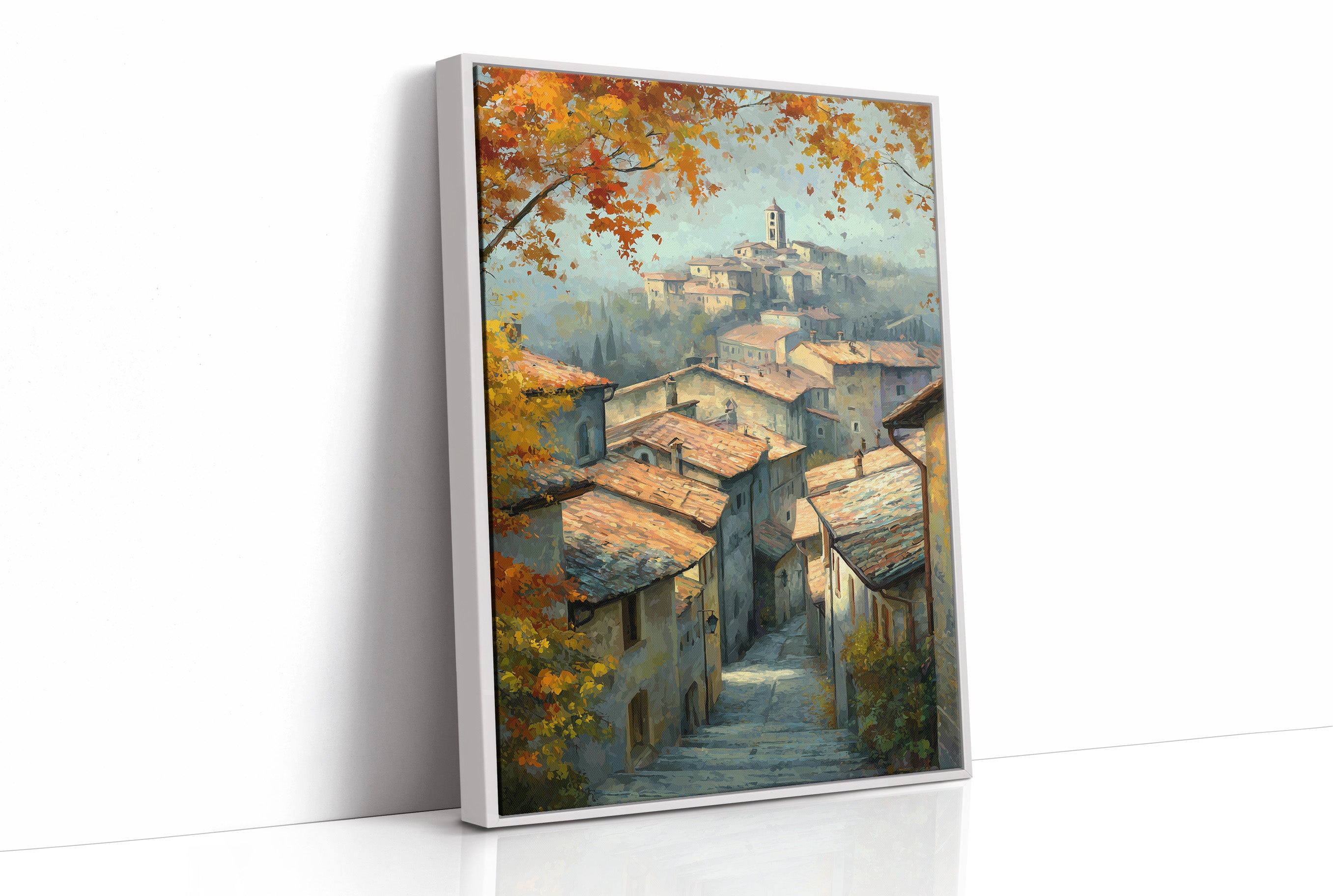 Autumn Leaves Frame Hillside Village