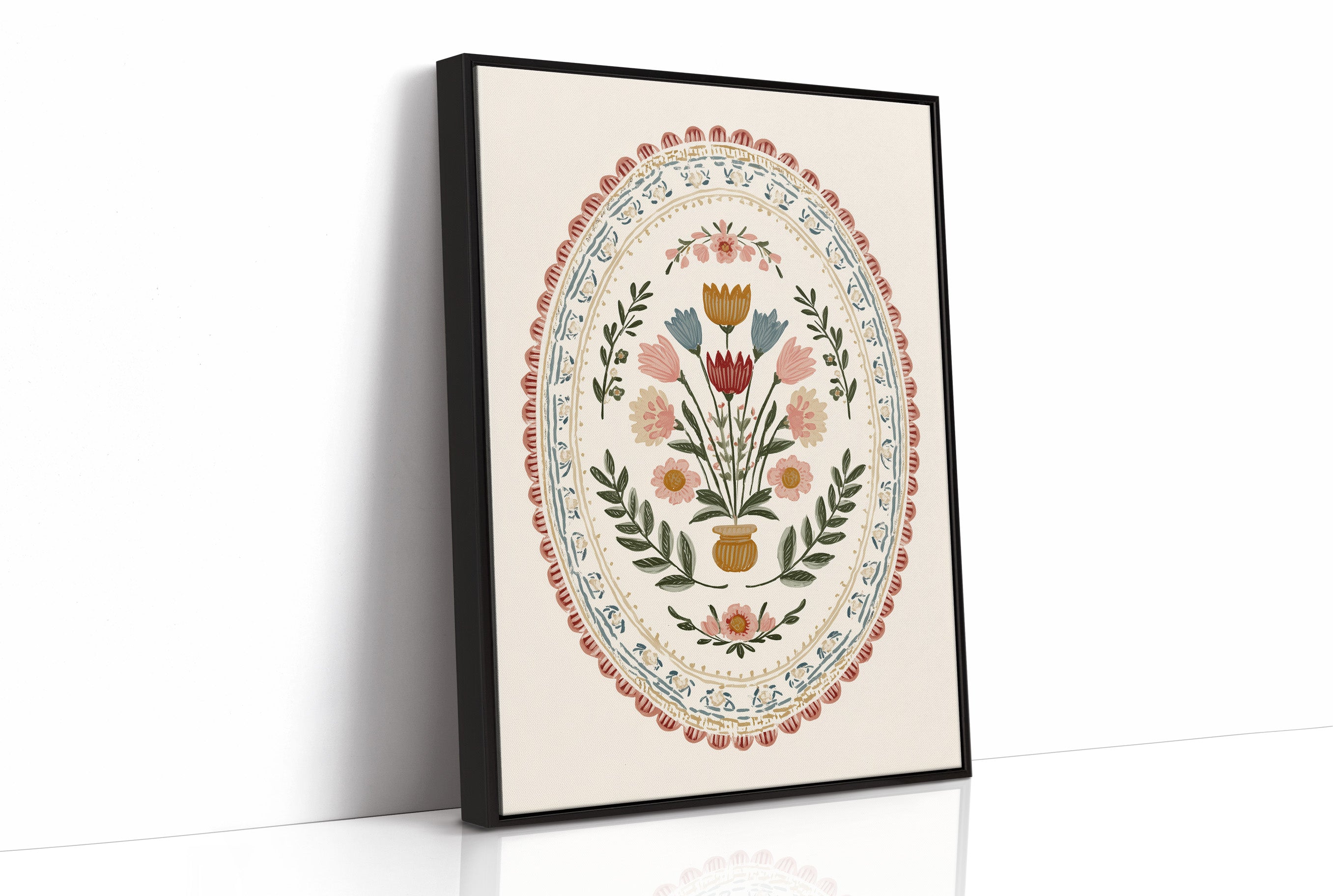 Folk Blooms in Oval Embrace