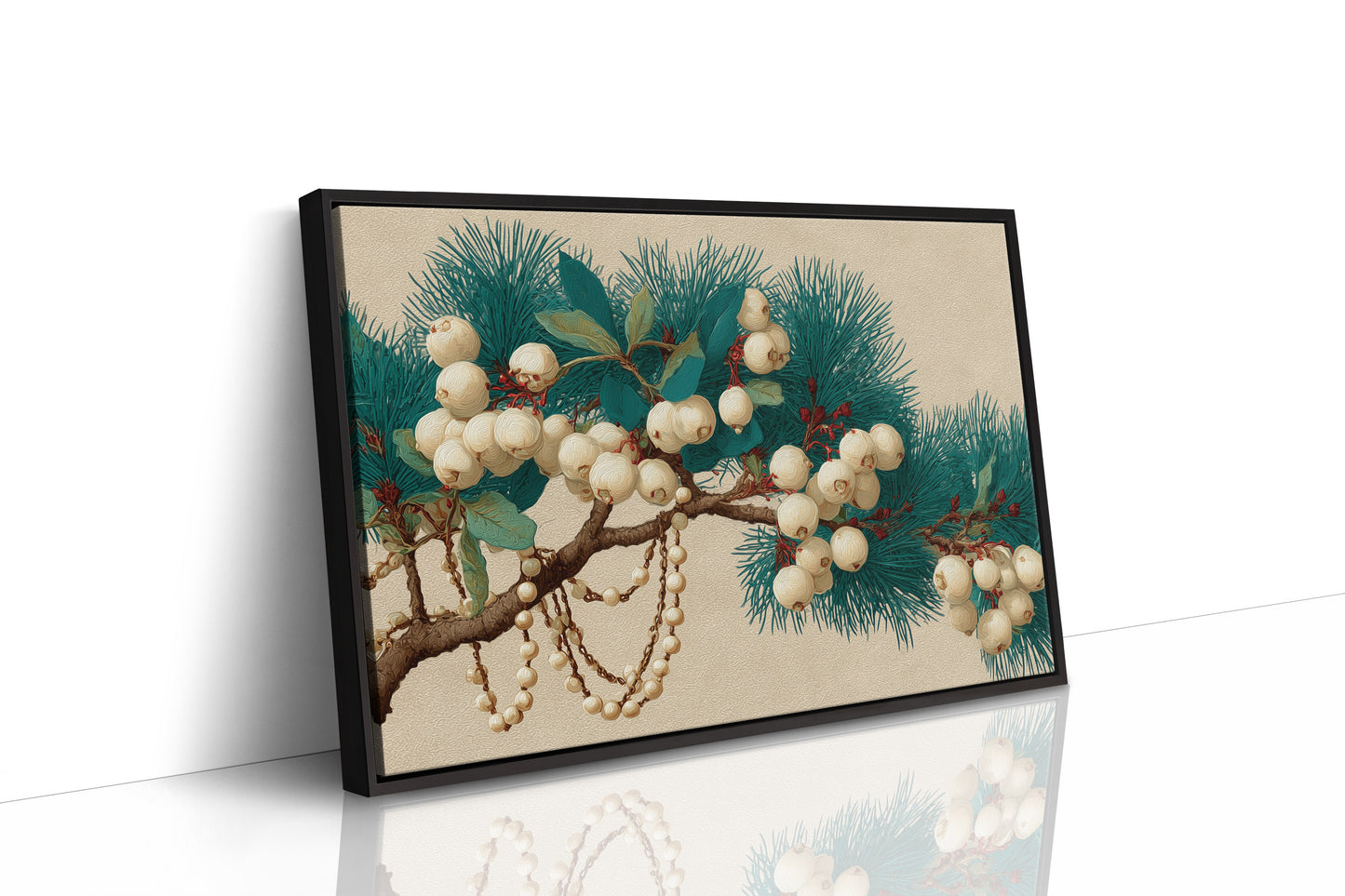 Snowberries and Pearls on Pine