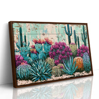Turquoise Cactus and Fuchsia Blooms