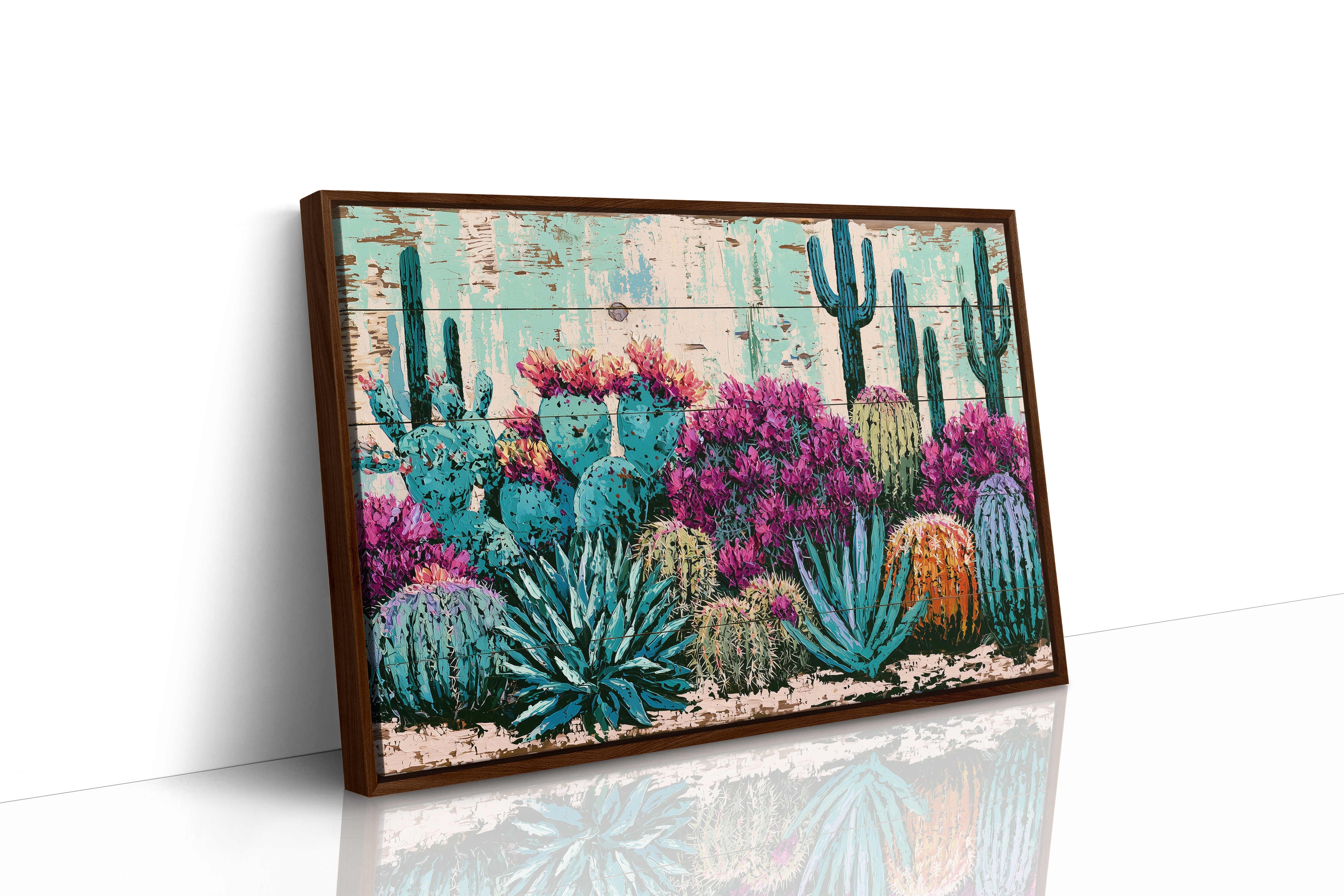 Turquoise Cactus and Fuchsia Blooms