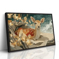 Fawn Resting by Driftwood Shore