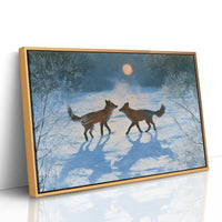 Two Foxes Under Winter Moon