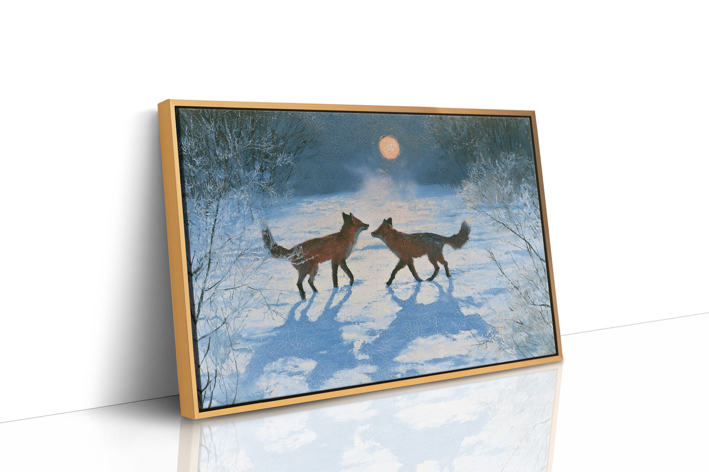 Two Foxes Under Winter Moon