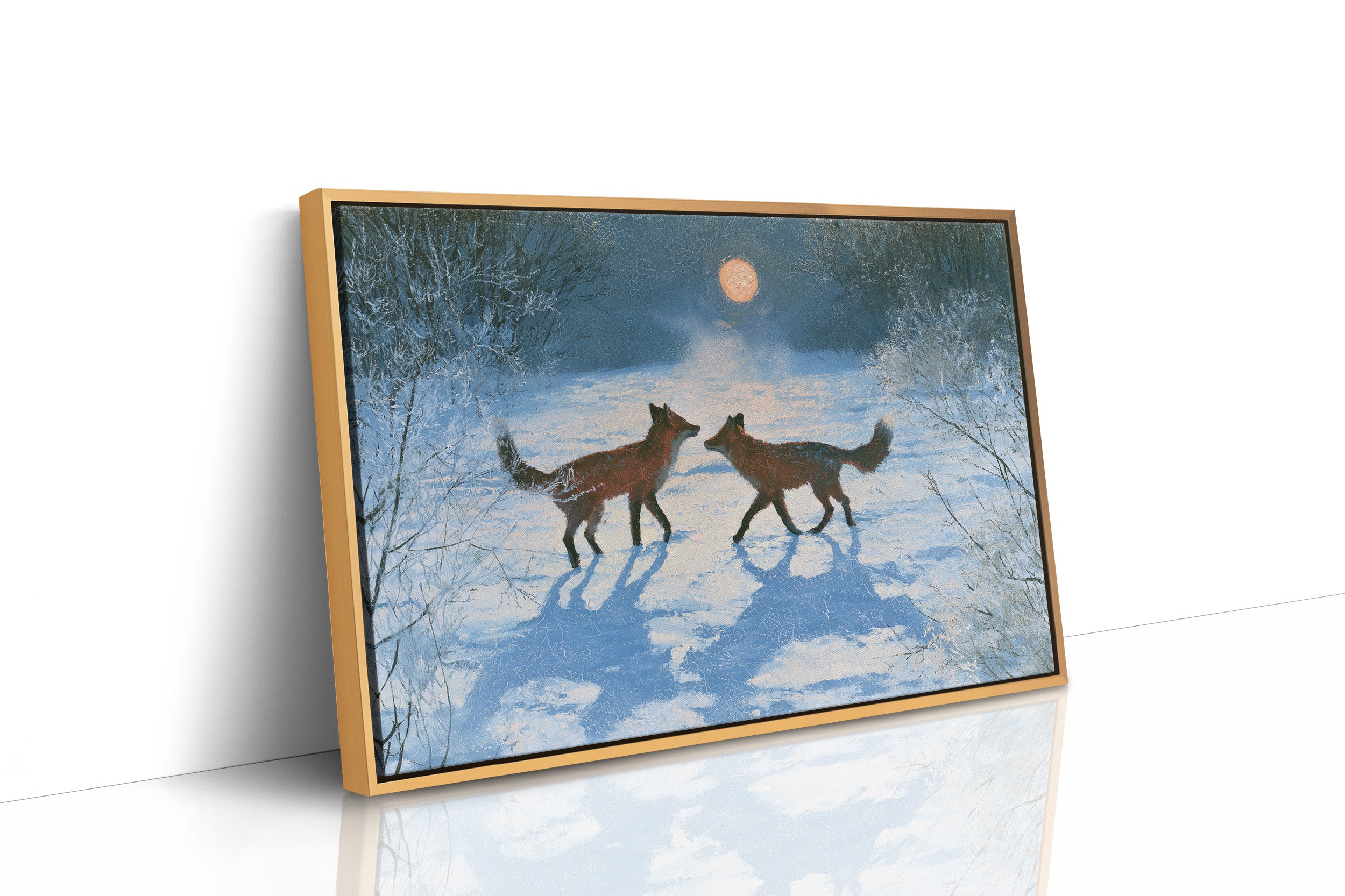 Two Foxes Under Winter Moon