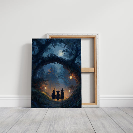 Three Figures Beneath the Moonlit Canopy