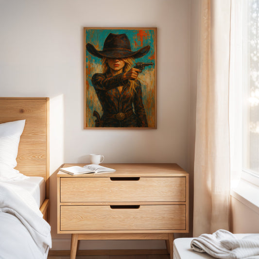 Western Grit: Cowgirl With Revolver Canvas Art