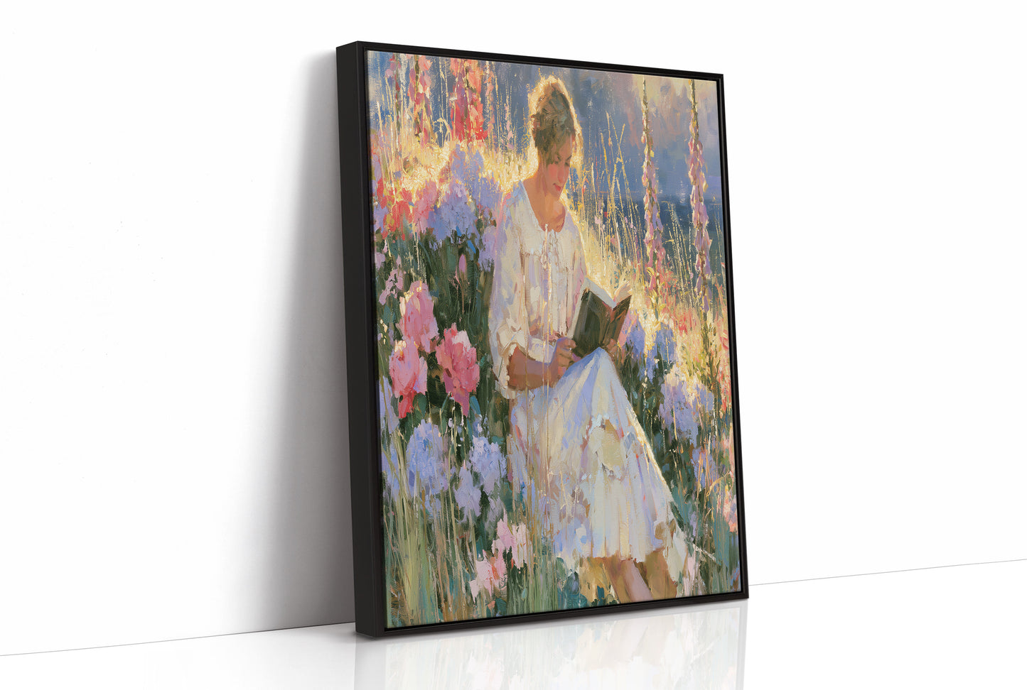 Reading Girl In Sunlit Garden