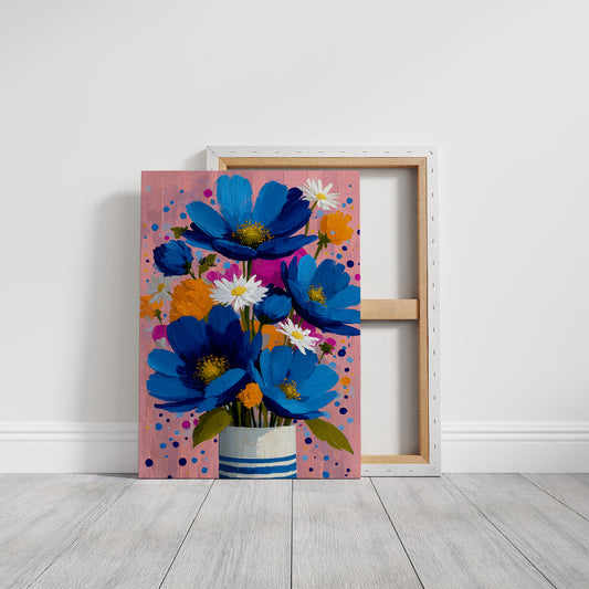 Cobalt Blooms in a Striped Vase