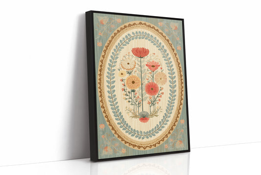 Botanical Medallion in Coral and Cream